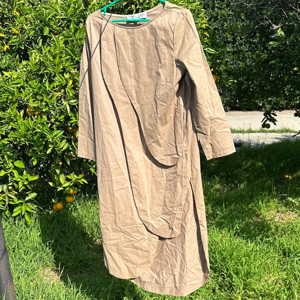 Beige Khaki Long-Sleeve Casual Maxi Shift Dress in Tunic Caftan Style Made in ๐ฎ๐น - Picture 1 of 6